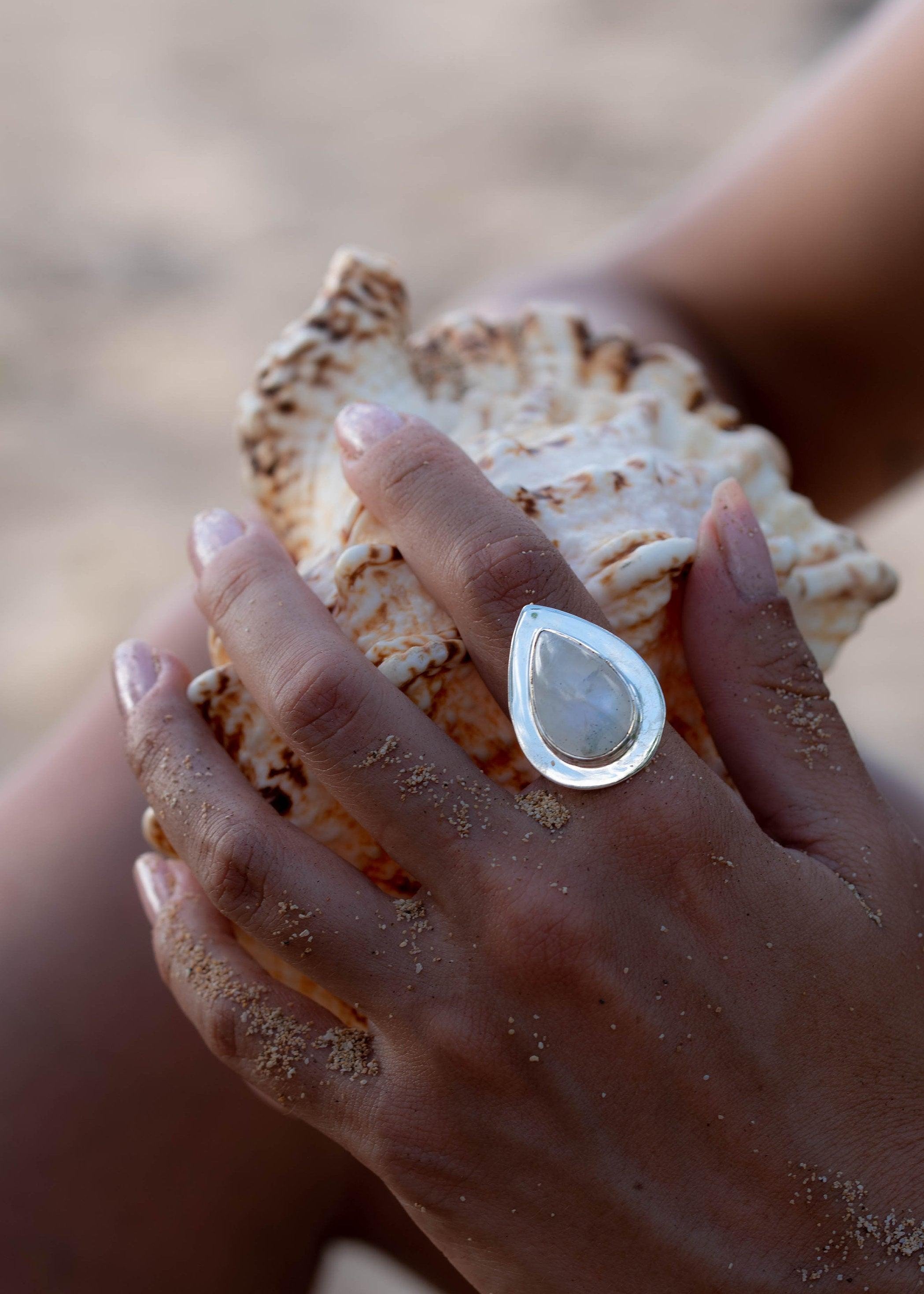 Moonstone Ring ~ Sterling Silver 925 ~ Handmade ~ Gemstone ~ Big ~ Hippie ~ Gypsy ~ Boho ~ Bohemian ~ Tear Drop ~ Stunning~MR108B