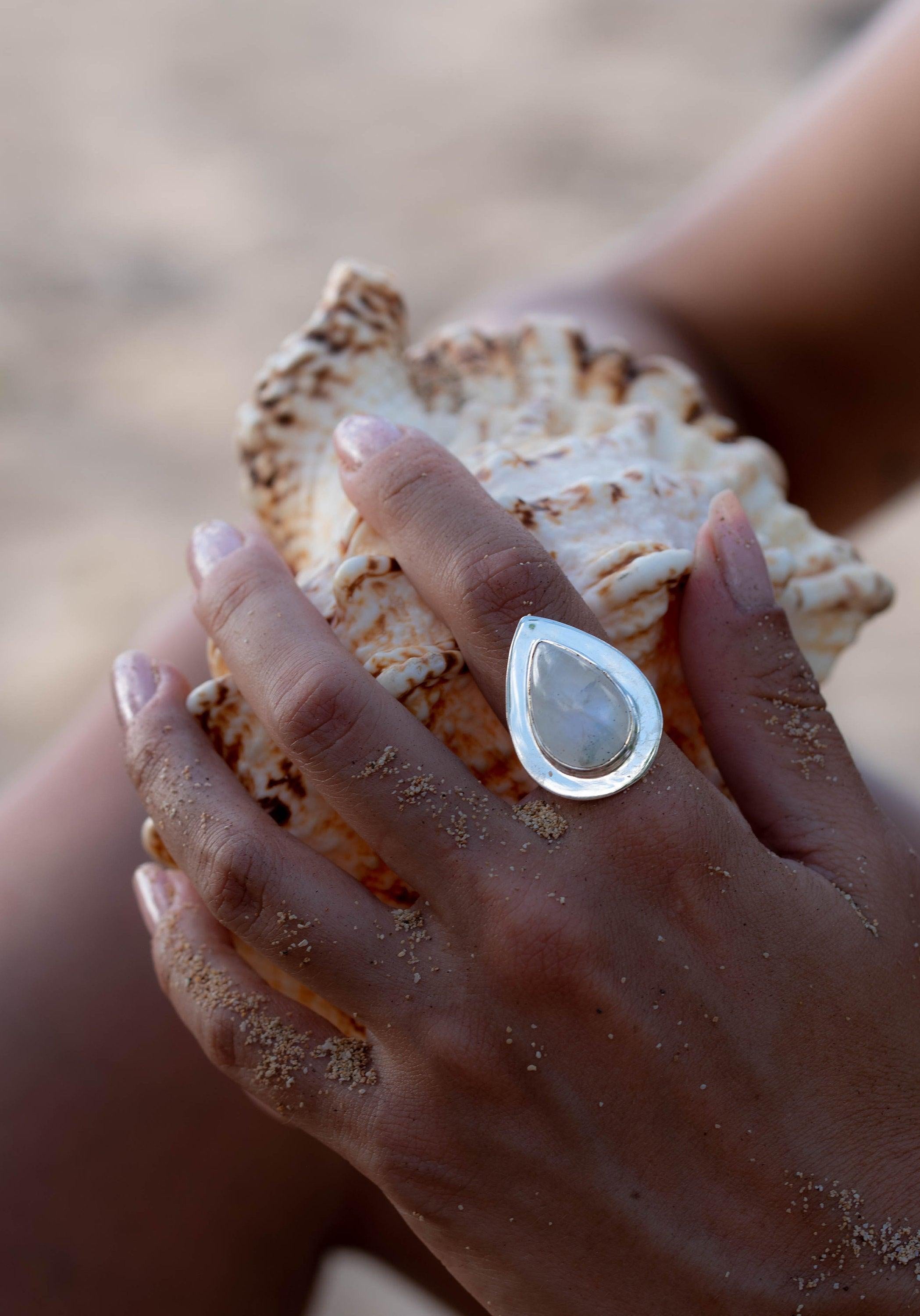 Moonstone Ring ~ Sterling Silver 925 ~ Handmade ~ Gemstone ~ Big ~ Hippie ~ Gypsy ~ Boho ~ Bohemian ~ Tear Drop ~ Stunning~MR108B