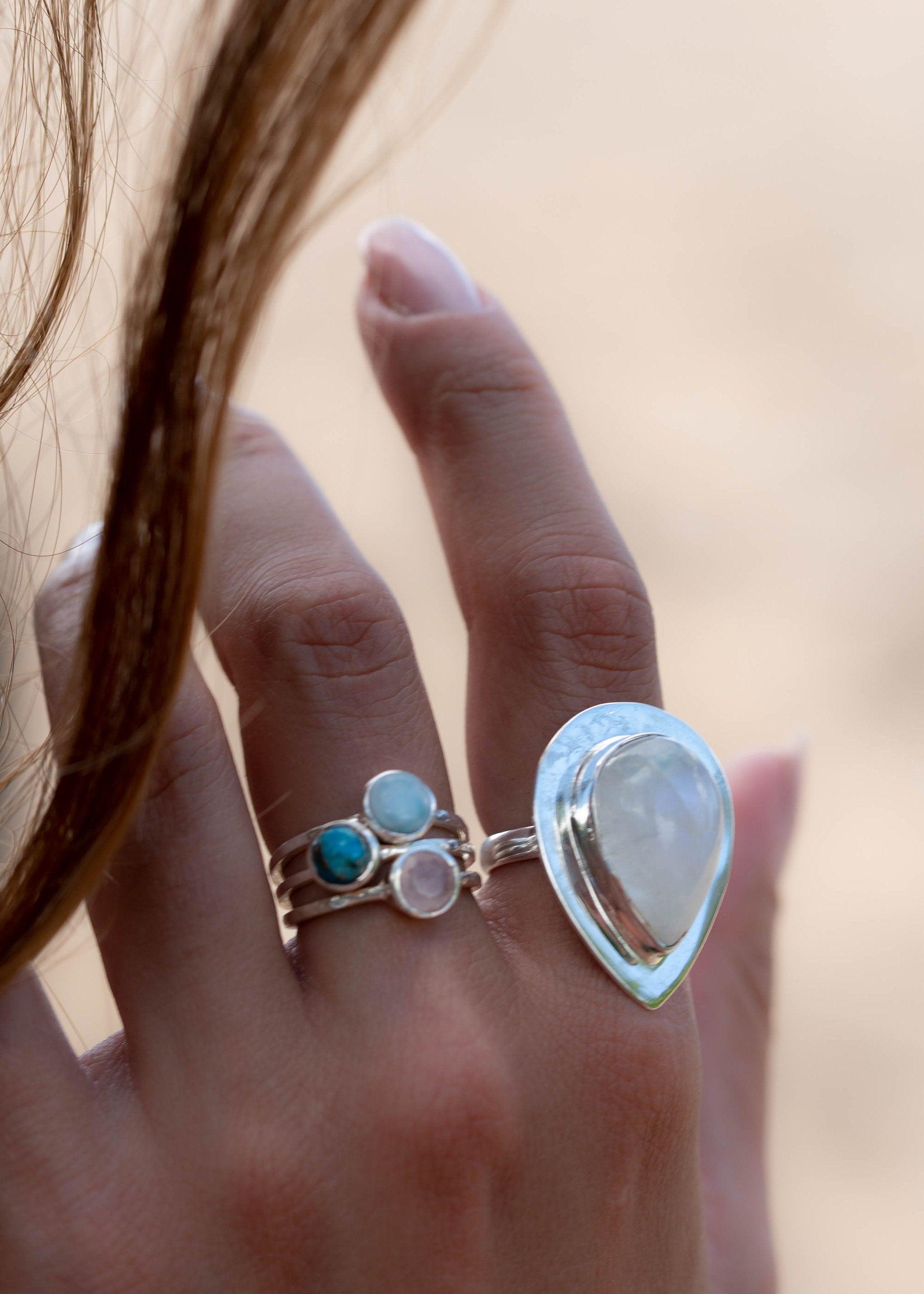 Moonstone Ring ~ Sterling Silver 925 ~ Handmade ~ Gemstone ~ Big ~ Hippie ~ Gypsy ~ Boho ~ Bohemian ~ Tear Drop ~ Stunning~MR108B