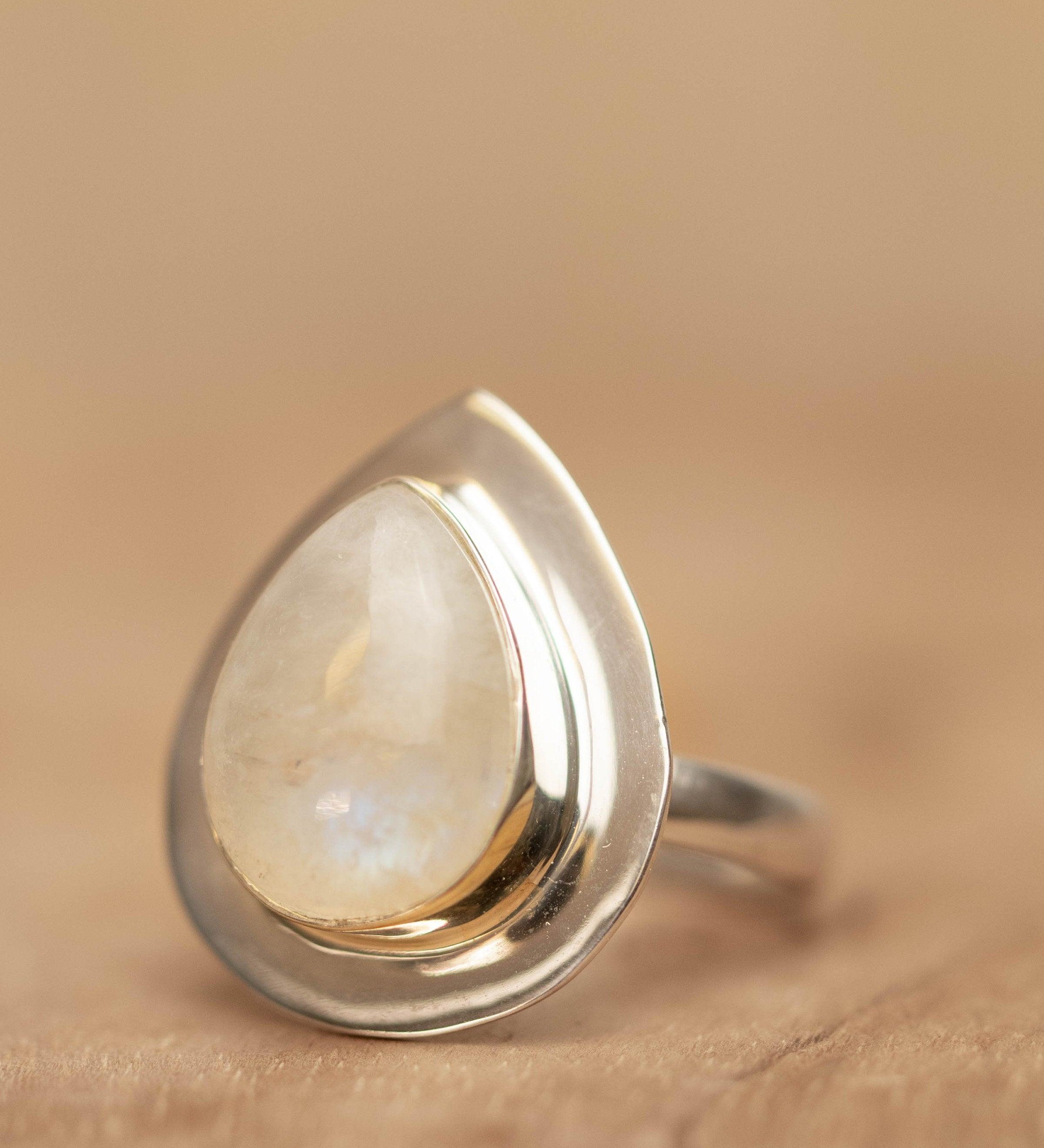 Moonstone Ring ~ Sterling Silver 925 ~ Handmade ~ Gemstone ~ Big ~ Hippie ~ Gypsy ~ Boho ~ Bohemian ~ Tear Drop ~ Stunning~MR108C