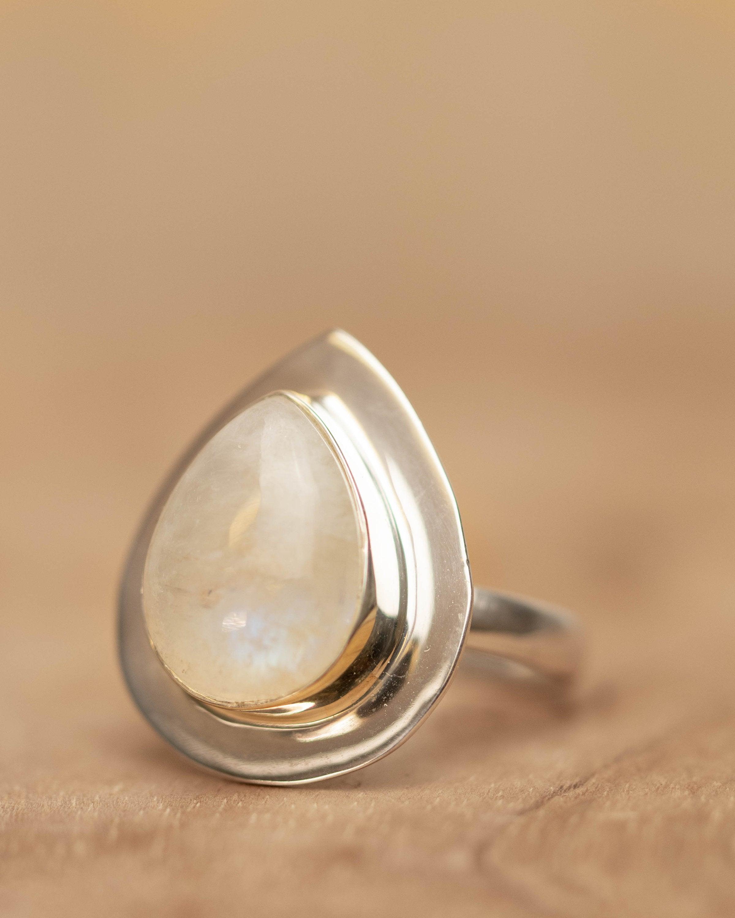 Moonstone Ring ~ Sterling Silver 925 ~ Handmade ~ Gemstone ~ Big ~ Hippie ~ Gypsy ~ Boho ~ Bohemian ~ Tear Drop ~ Stunning~MR108C