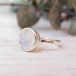 Moonstone Round Ring ~ Sterling Silver 925 ~ Handmade ~ Gemstone ~ Statement ~ Everyday ~ Solitaire ~ Hippie ~Bohemian~June Birthston~ MR129