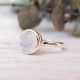 Moonstone Round Ring ~ Sterling Silver 925 ~ Handmade ~ Gemstone ~ Statement ~ Everyday ~ Solitaire ~ Hippie ~Bohemian~June Birthston~ MR129