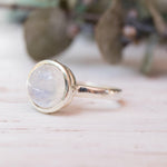 Moonstone Round Ring ~ Sterling Silver 925 ~ Handmade ~ Gemstone ~ Statement ~ Everyday ~ Solitaire ~ Hippie ~Bohemian~June Birthston~ MR129
