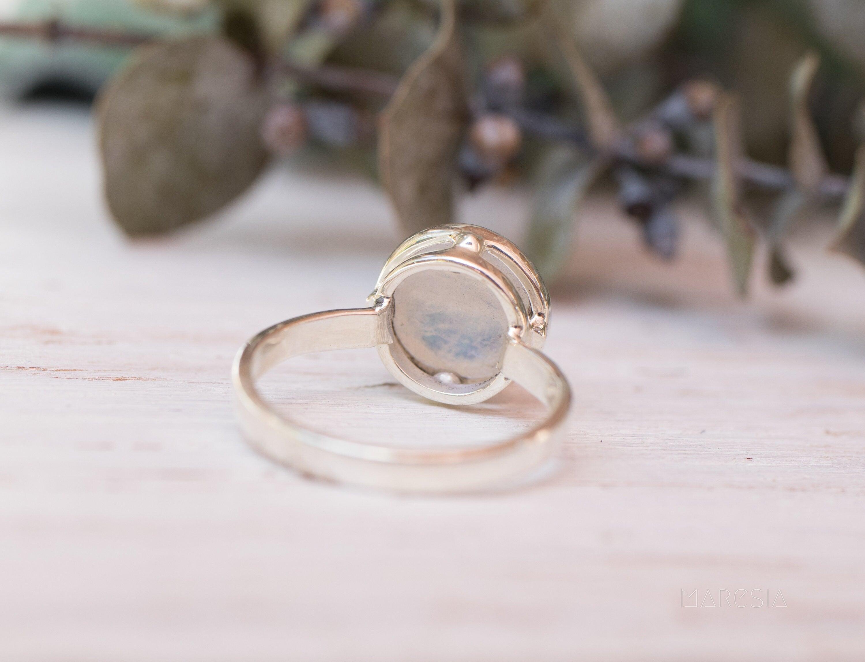 Moonstone Round Ring ~ Sterling Silver 925 ~ Handmade ~ Gemstone ~ Statement ~ Everyday ~ Solitaire ~ Hippie ~Bohemian~June Birthston~ MR129
