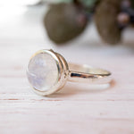 Moonstone Round Ring ~ Sterling Silver 925 ~ Handmade ~ Gemstone ~ Statement ~ Everyday ~ Solitaire ~ Hippie ~Bohemian~June Birthston~ MR129