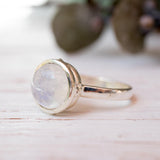 Moonstone Round Ring ~ Sterling Silver 925 ~ Handmade ~ Gemstone ~ Statement ~ Everyday ~ Solitaire ~ Hippie ~Bohemian~June Birthston~ MR129