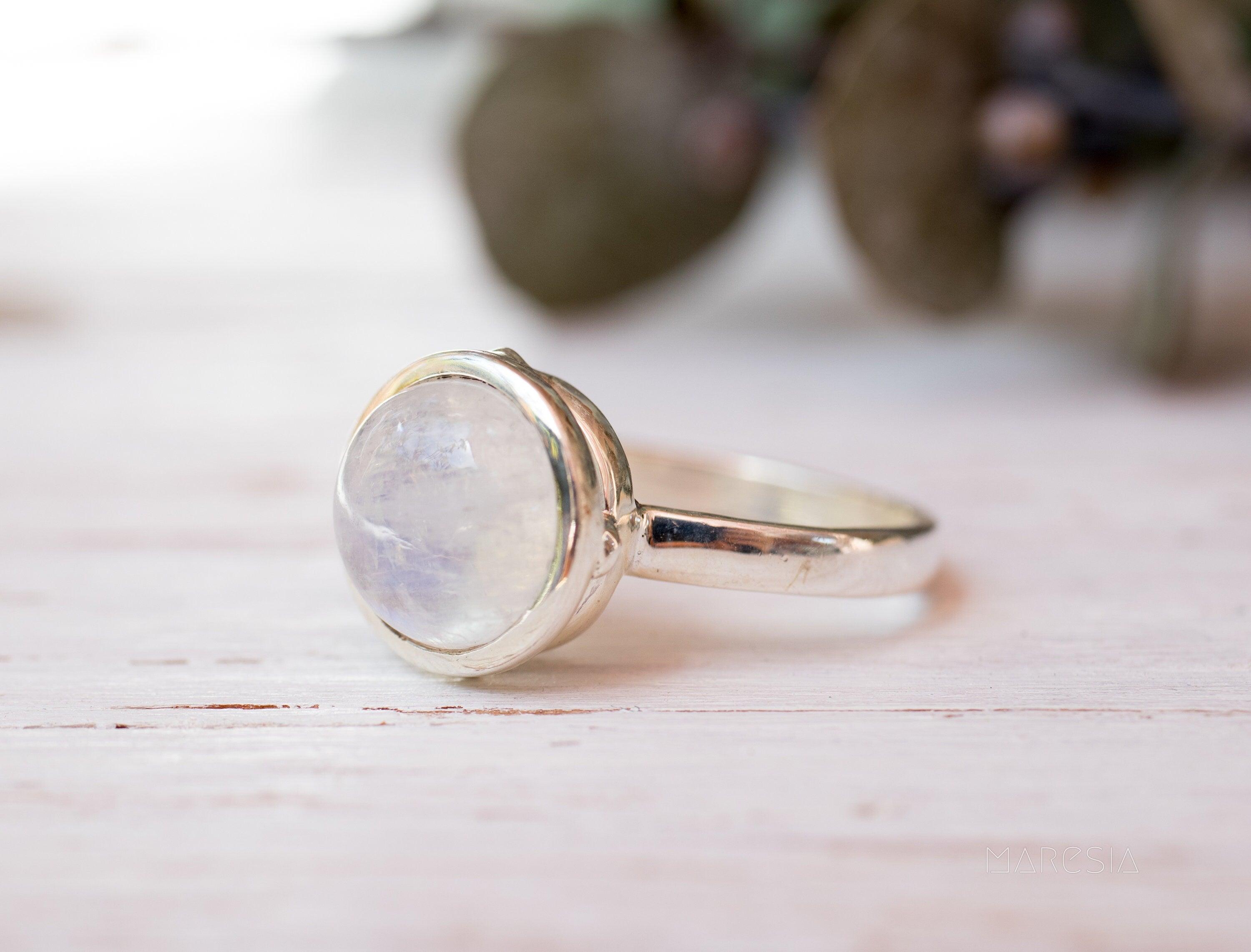 Moonstone Round Ring ~ Sterling Silver 925 ~ Handmade ~ Gemstone ~ Statement ~ Everyday ~ Solitaire ~ Hippie ~Bohemian~June Birthston~ MR129