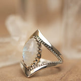 Moonstone Ring~ Sterling Silver 925 ~ Handmade ~ Gemstone ~Statement Tear Drop stone ~ Hippie ~Bohemian~June Birthstone~c