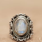 Moonstone Ring ~ June Birthstone ~ Sterling Silver 925 ~ Gemstone ~ Jewelry ~ Statement ~ Boho ~ Handmade ~ Bohemian ~Hippie ~Detailed MR268