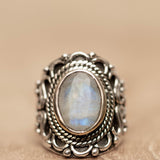 Moonstone Ring ~ June Birthstone ~ Sterling Silver 925 ~ Gemstone ~ Jewelry ~ Statement ~ Boho ~ Handmade ~ Bohemian ~Hippie ~Detailed MR268