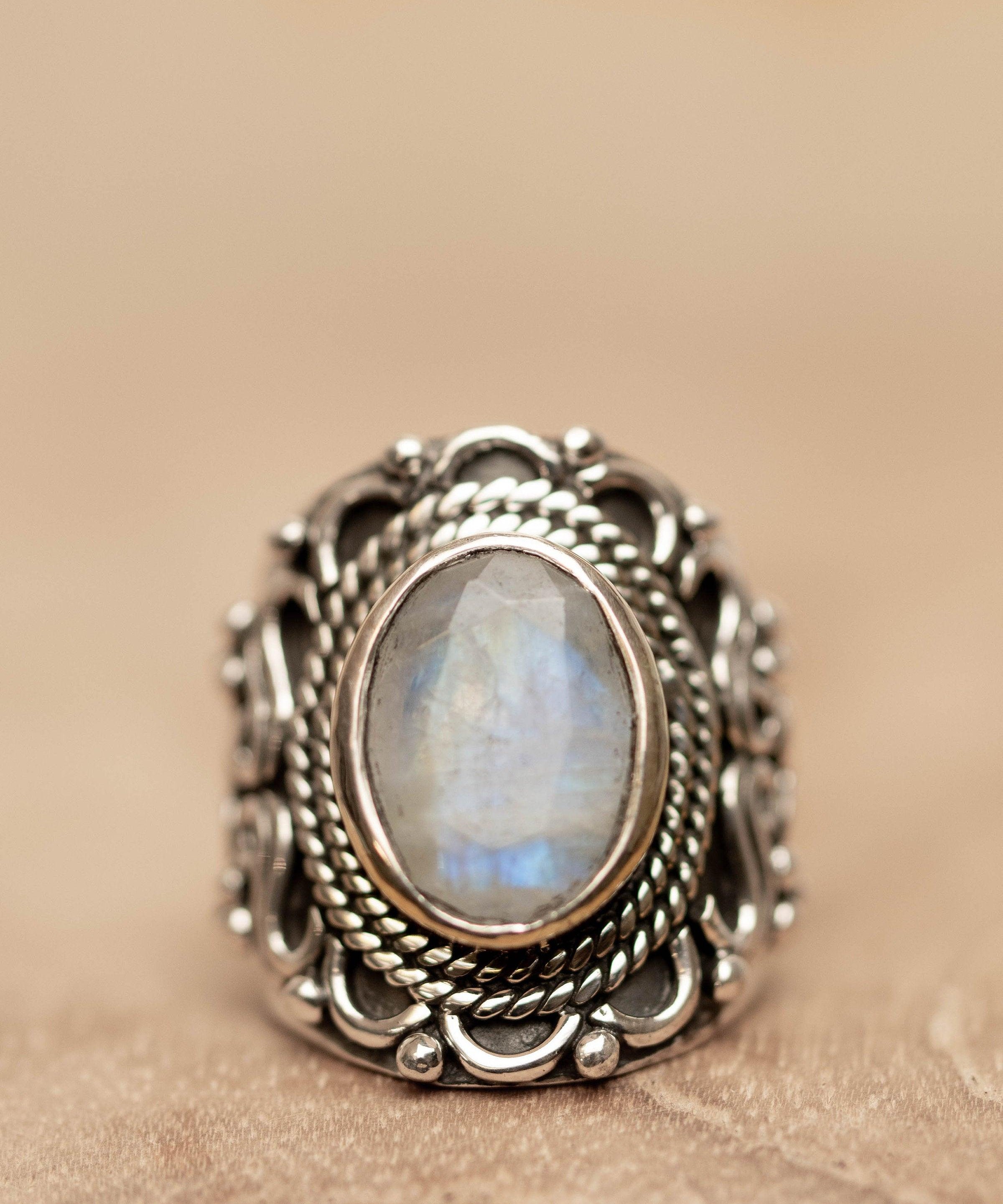 Moonstone Ring ~ June Birthstone ~ Sterling Silver 925 ~ Gemstone ~ Jewelry ~ Statement ~ Boho ~ Handmade ~ Bohemian ~Hippie ~Detailed MR268