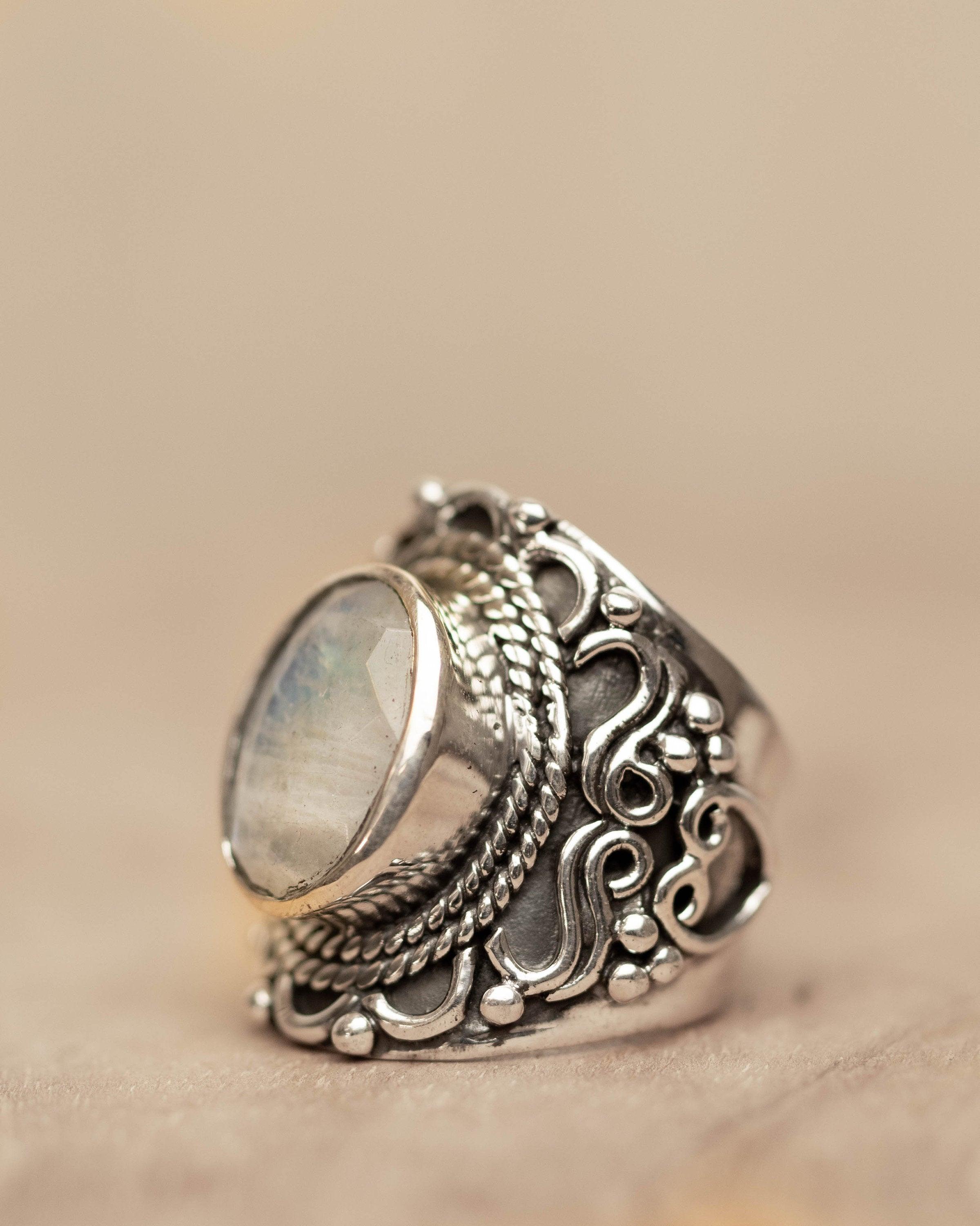 Moonstone Ring ~ June Birthstone ~ Sterling Silver 925 ~ Gemstone ~ Jewelry ~ Statement ~ Boho ~ Handmade ~ Bohemian ~Hippie ~Detailed MR268