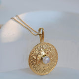 Moonstone Round Pendant ~ Gold Plated over Sterling Silver ~ Necklace ~ minimalist ~ Delicate ~ Everyday Jewelry ~MN145