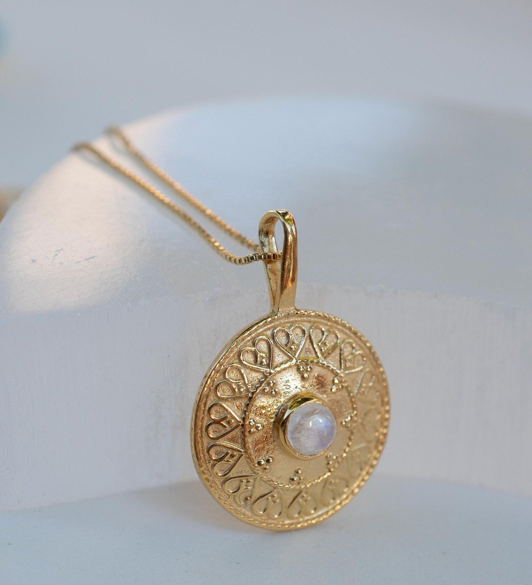 Moonstone Round Pendant ~ Gold Plated over Sterling Silver ~ Necklace ~ minimalist ~ Delicate ~ Everyday Jewelry ~MN145