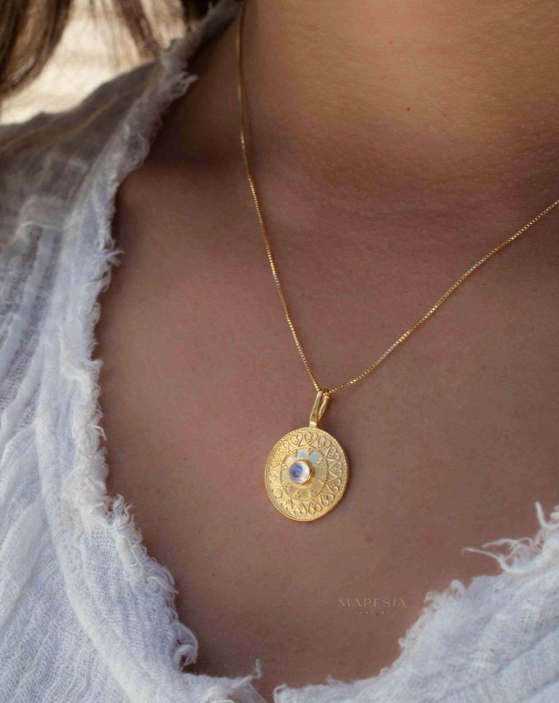 Moonstone Round Pendant ~ Gold Plated over Sterling Silver ~ Necklace ~ minimalist ~ Delicate ~ Everyday Jewelry ~MN145