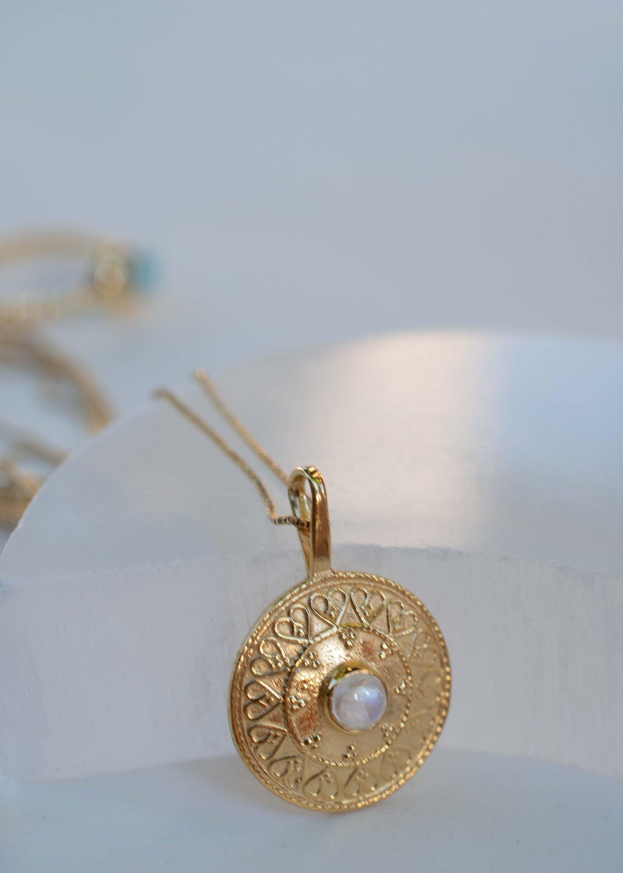 Moonstone Round Pendant ~ Gold Plated over Sterling Silver ~ Necklace ~ minimalist ~ Delicate ~ Everyday Jewelry ~MN145