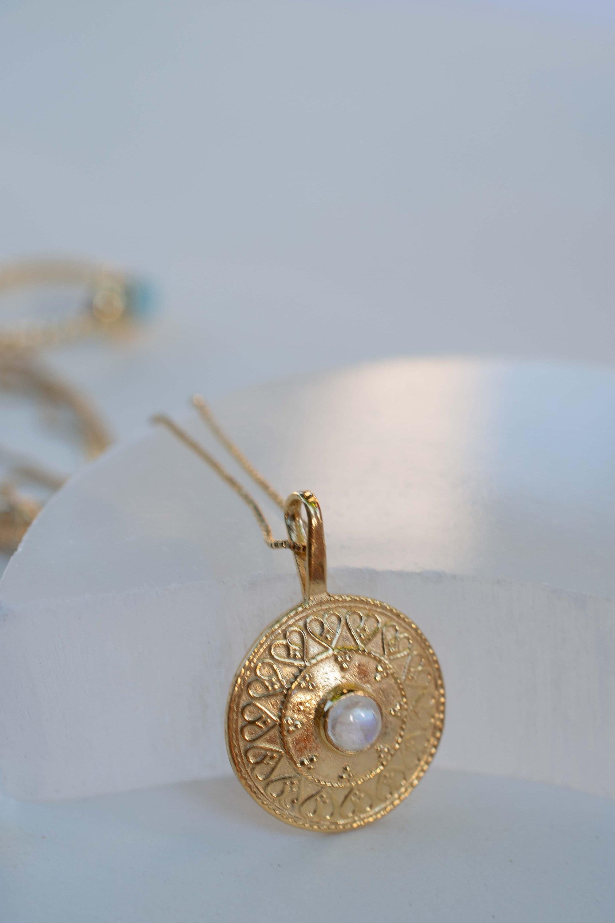 Moonstone Round Pendant ~ Gold Plated over Sterling Silver ~ Necklace ~ minimalist ~ Delicate ~ Everyday Jewelry ~MN145