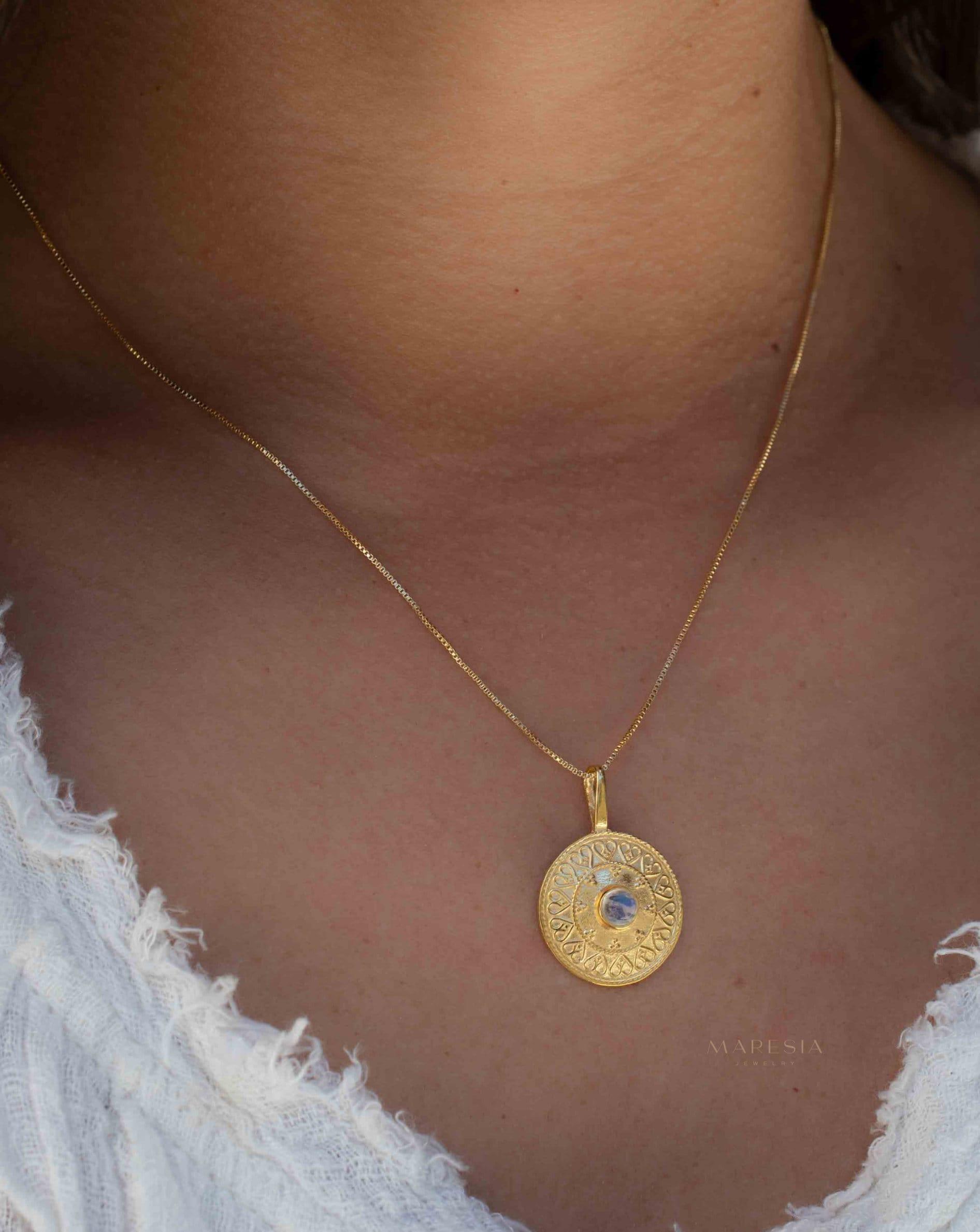 Moonstone Round Pendant ~ Gold Plated over Sterling Silver ~ Necklace ~ minimalist ~ Delicate ~ Everyday Jewelry ~MN145