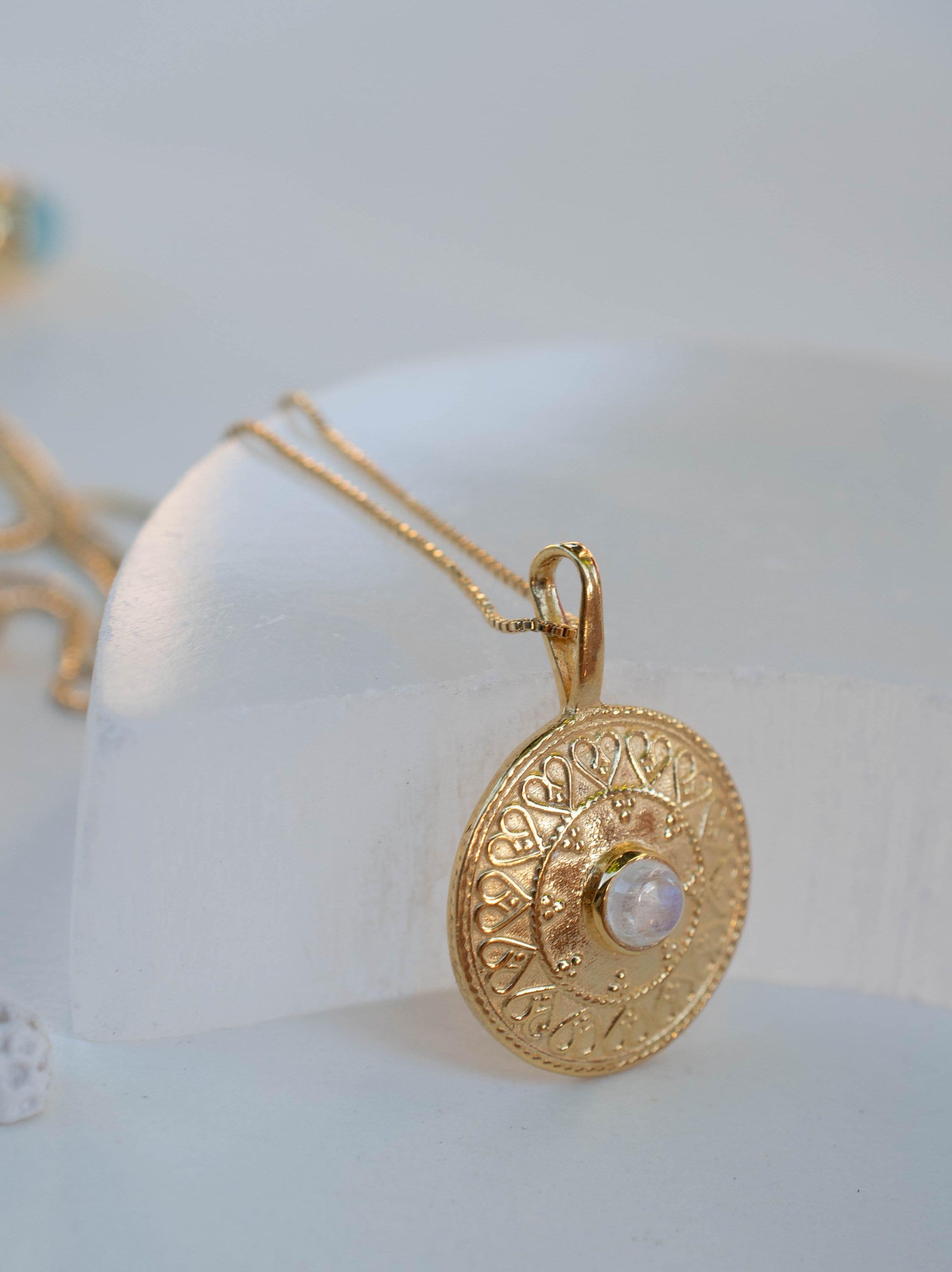 Moonstone Round Pendant ~ Gold Plated over Sterling Silver ~ Necklace ~ minimalist ~ Delicate ~ Everyday Jewelry ~MN145