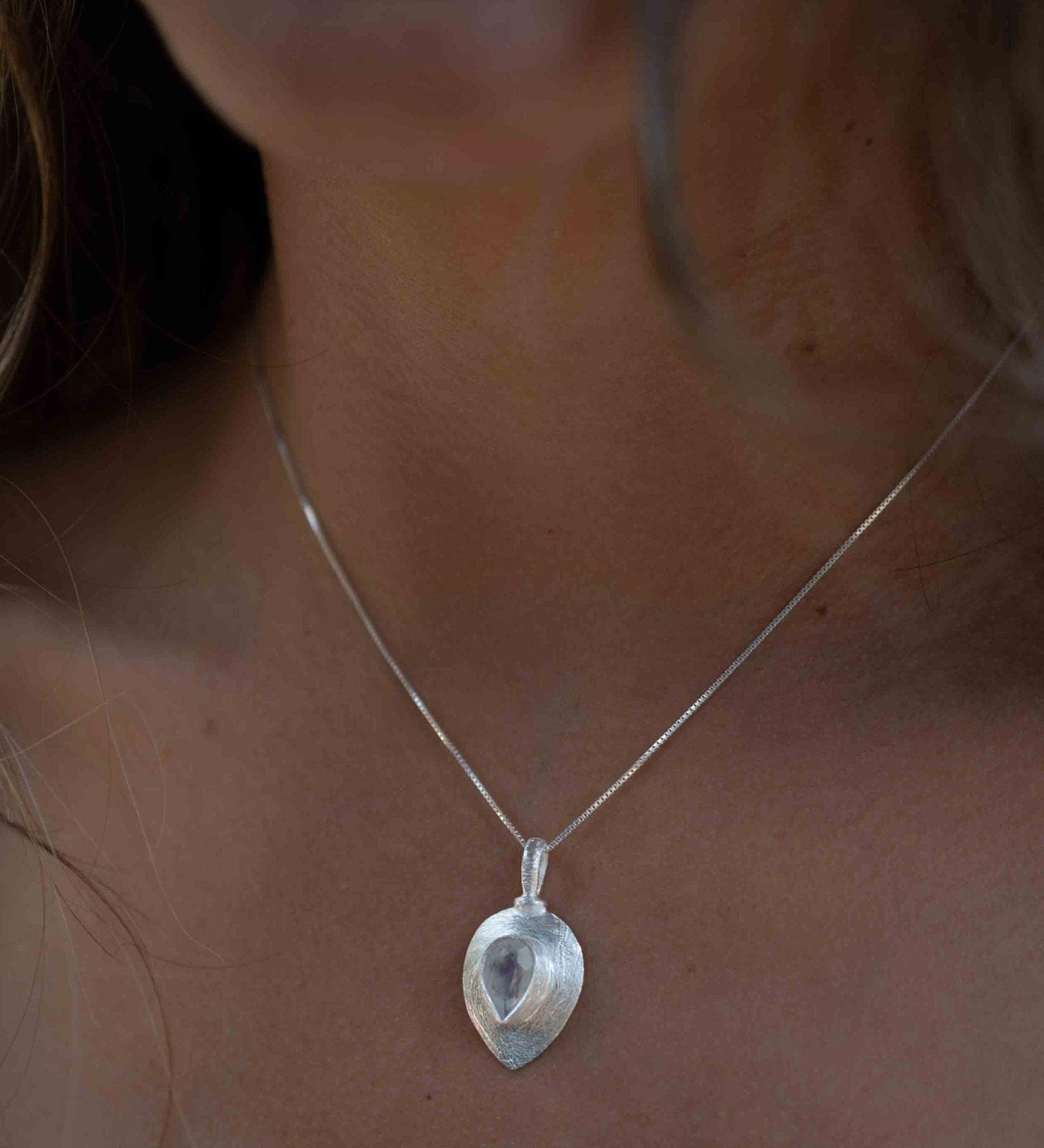 Labradorite, Aqua Chalcedony, Rose Quartz, Moonstone ~ Tear Drop ~ Sterling Silver ~ Charm ~ Layered ~ minimalist ~ delicate MP013