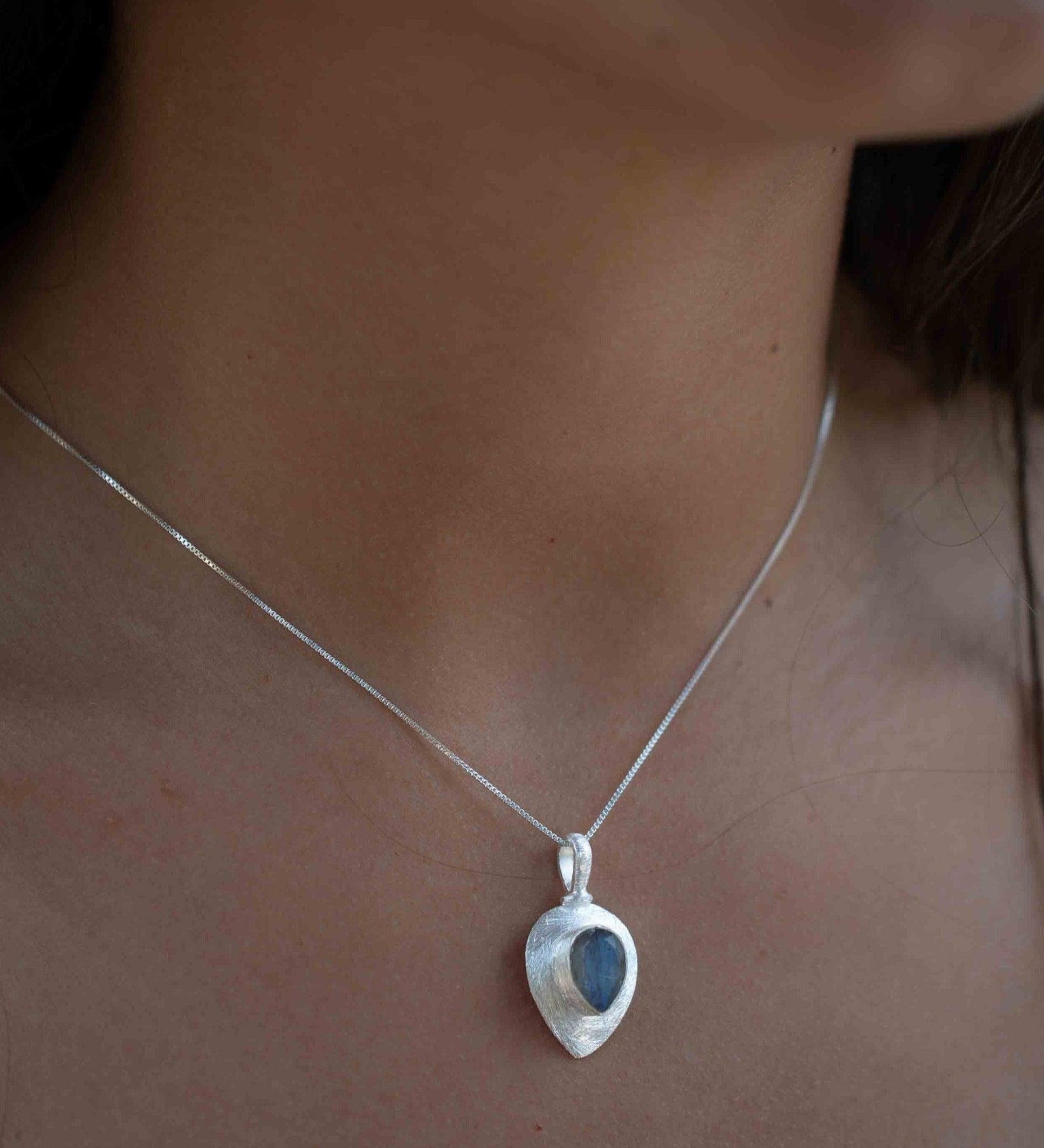 Labradorite, Aqua Chalcedony, Rose Quartz, Moonstone ~ Tear Drop ~ Sterling Silver ~ Charm ~ Layered ~ minimalist ~ delicate MP013