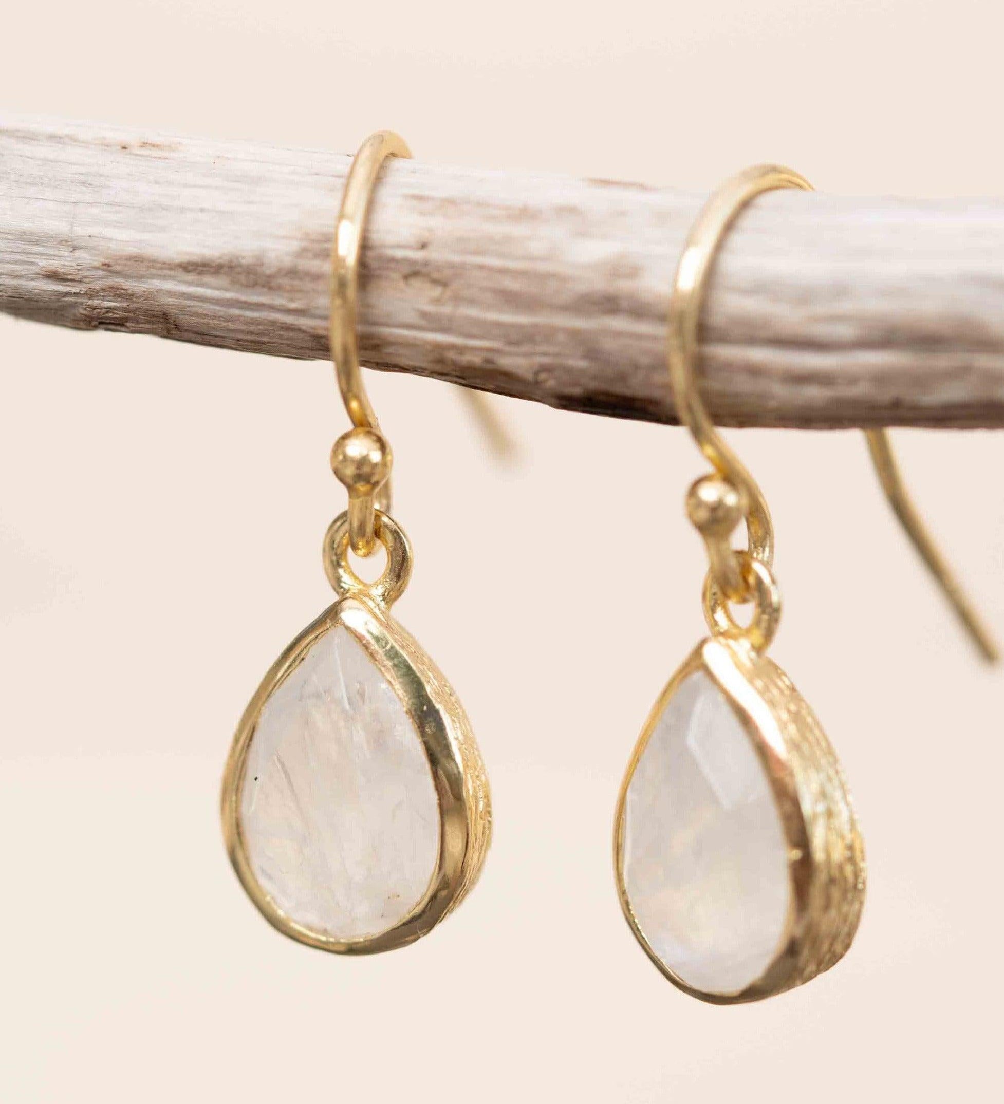 Moonstone Tear Drop  Earrings ~ Gold Plated ~Dangle ~ Jewelry  ~ Natural ~ Organic ~ Everyday~ Delicate~ minimalist Boho ~ Hippie ~ ME188