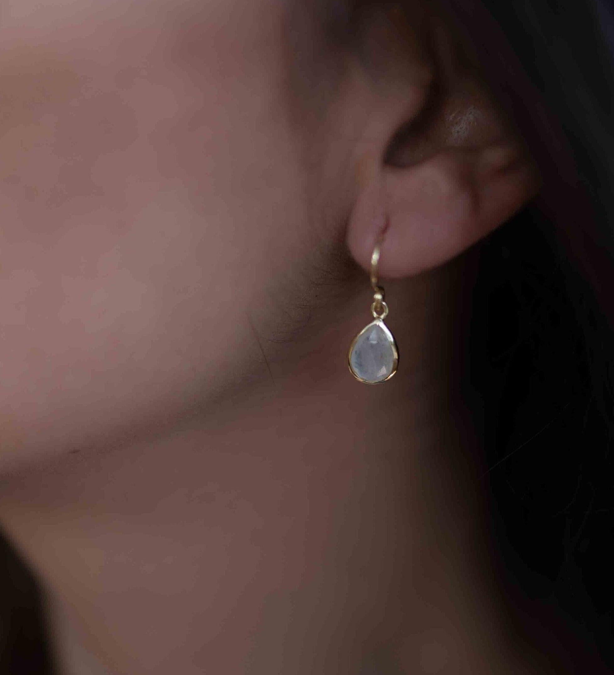 Moonstone Tear Drop  Earrings ~ Gold Plated ~Dangle ~ Jewelry  ~ Natural ~ Organic ~ Everyday~ Delicate~ minimalist Boho ~ Hippie ~ ME188