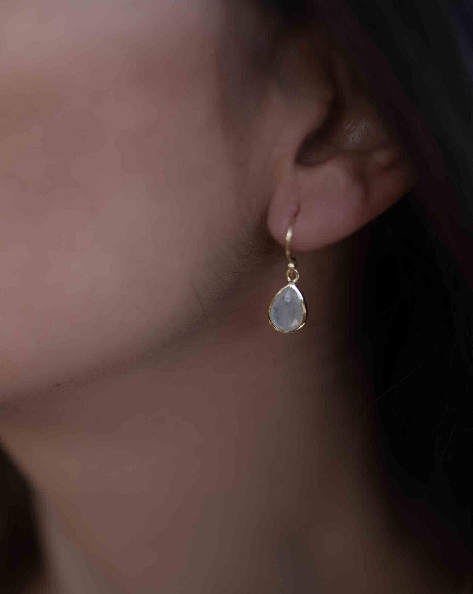 Moonstone Tear Drop  Earrings ~ Gold Plated ~Dangle ~ Jewelry  ~ Natural ~ Organic ~ Everyday~ Delicate~ minimalist Boho ~ Hippie ~ ME188