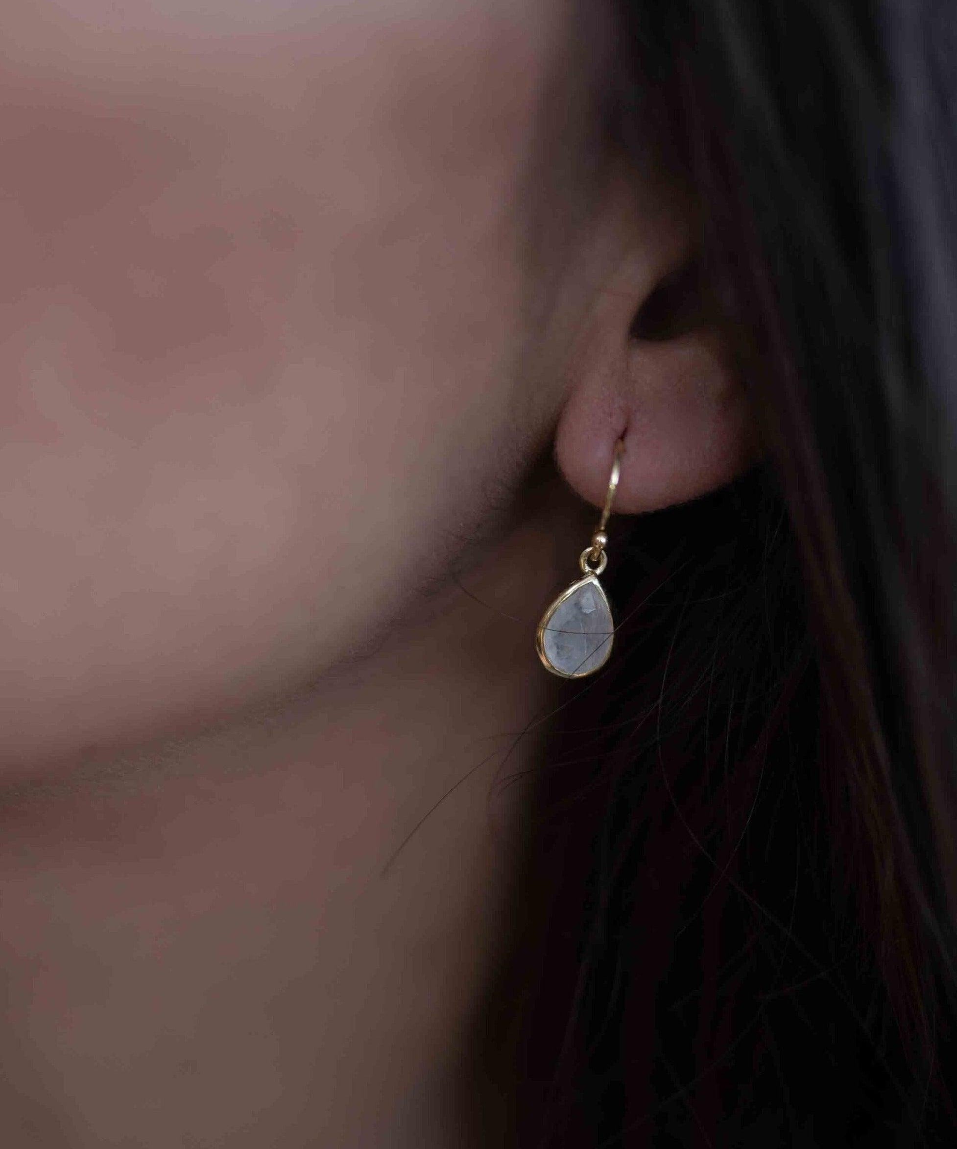 Moonstone Tear Drop  Earrings ~ Gold Plated ~Dangle ~ Jewelry  ~ Natural ~ Organic ~ Everyday~ Delicate~ minimalist Boho ~ Hippie ~ ME188