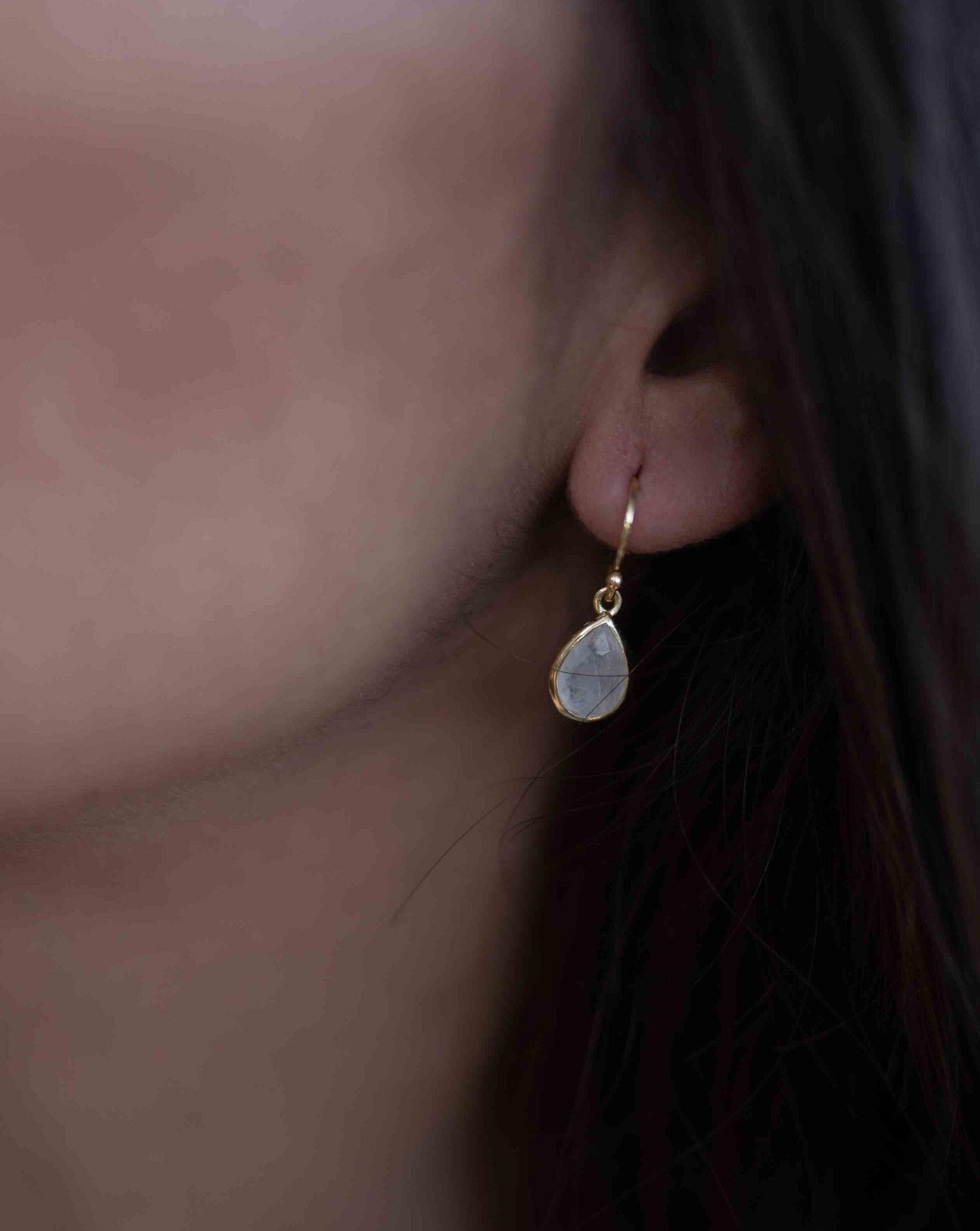 Moonstone Tear Drop  Earrings ~ Gold Plated ~Dangle ~ Jewelry  ~ Natural ~ Organic ~ Everyday~ Delicate~ minimalist Boho ~ Hippie ~ ME188