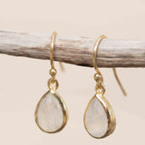 Moonstone Tear Drop  Earrings ~ Gold Plated ~Dangle ~ Jewelry  ~ Natural ~ Organic ~ Everyday~ Delicate~ minimalist Boho ~ Hippie ~ ME188