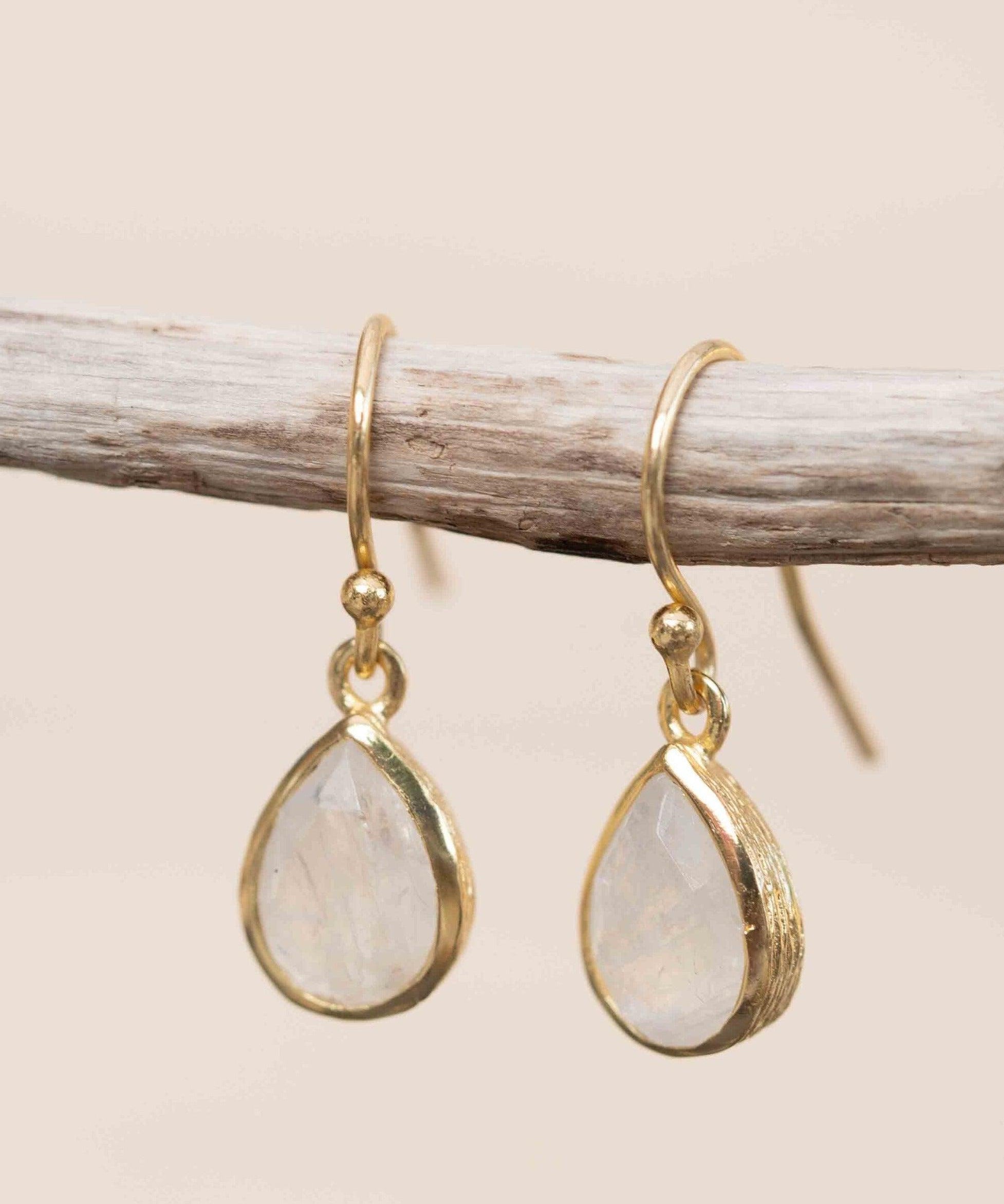 Moonstone Tear Drop  Earrings ~ Gold Plated ~Dangle ~ Jewelry  ~ Natural ~ Organic ~ Everyday~ Delicate~ minimalist Boho ~ Hippie ~ ME188
