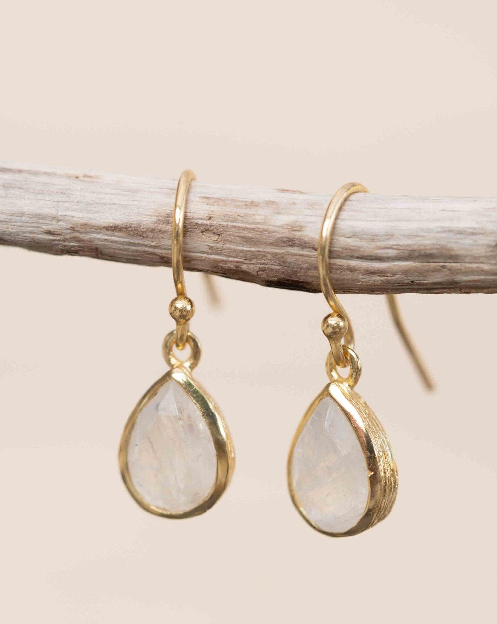 Moonstone Tear Drop  Earrings ~ Gold Plated ~Dangle ~ Jewelry  ~ Natural ~ Organic ~ Everyday~ Delicate~ minimalist Boho ~ Hippie ~ ME188