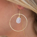 Moonstone Threader Earrings ~ 18k Gold Plated Earrings ~ Circle~  Geometric ~Dangle Earrings ~ Handmade ~ Jewelry ~ Gift for her ~ ME104 - Maresia Jewelry