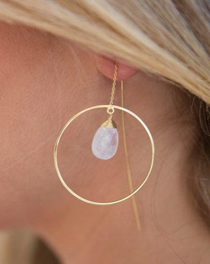 Moonstone Threader Earrings ~ 18k Gold Plated Earrings ~ Circle~  Geometric ~Dangle Earrings ~ Handmade ~ Jewelry ~ Gift for her ~ ME104 - Maresia Jewelry