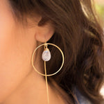 Moonstone Threader Earrings ~ 18k Gold Plated Earrings ~ Circle~  Geometric ~Dangle Earrings ~ Handmade ~ Jewelry ~ Gift for her ~ ME104 - Maresia Jewelry
