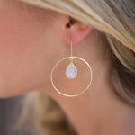 Moonstone Threader Earrings ~ 18k Gold Plated Earrings ~ Circle~  Geometric ~Dangle Earrings ~ Handmade ~ Jewelry ~ Gift for her ~ ME104 - Maresia Jewelry