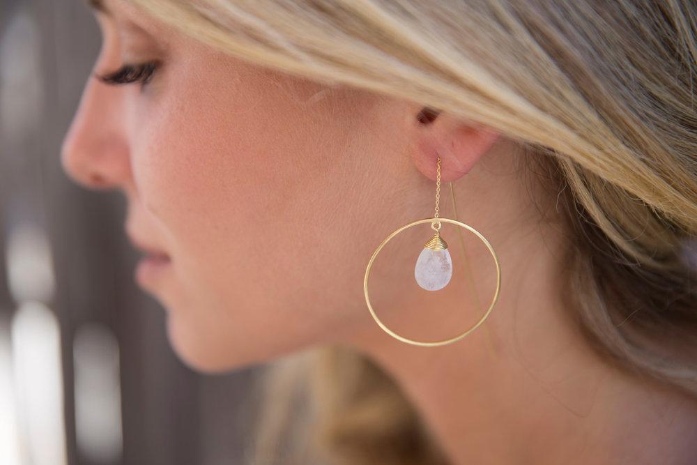 Moonstone Threader Earrings ~ 18k Gold Plated Earrings ~ Circle~  Geometric ~Dangle Earrings ~ Handmade ~ Jewelry ~ Gift for her ~ ME104 - Maresia Jewelry