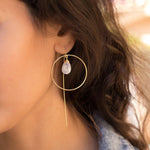 Moonstone Threader Earrings ~ 18k Gold Plated Earrings ~ Circle~  Geometric ~Dangle Earrings ~ Handmade ~ Jewelry ~ Gift for her ~ ME104 - Maresia Jewelry