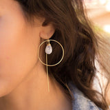 Moonstone Threader Earrings ~ 18k Gold Plated Earrings ~ Circle~  Geometric ~Dangle Earrings ~ Handmade ~ Jewelry ~ Gift for her ~ ME104 - Maresia Jewelry