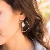 Moonstone Threader Earrings ~ 18k Gold Plated Earrings ~ Circle~  Geometric ~Dangle Earrings ~ Handmade ~ Jewelry ~ Gift for her ~ ME104 - Maresia Jewelry