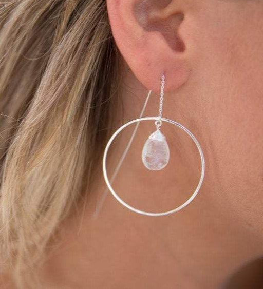 Moonstone Threader Earrings ~ Silver Plated~ME101 - Maresia Jewelry