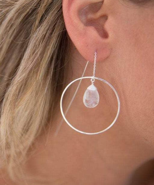 Moonstone Threader Earrings ~ Silver Plated~ME101 - Maresia Jewelry