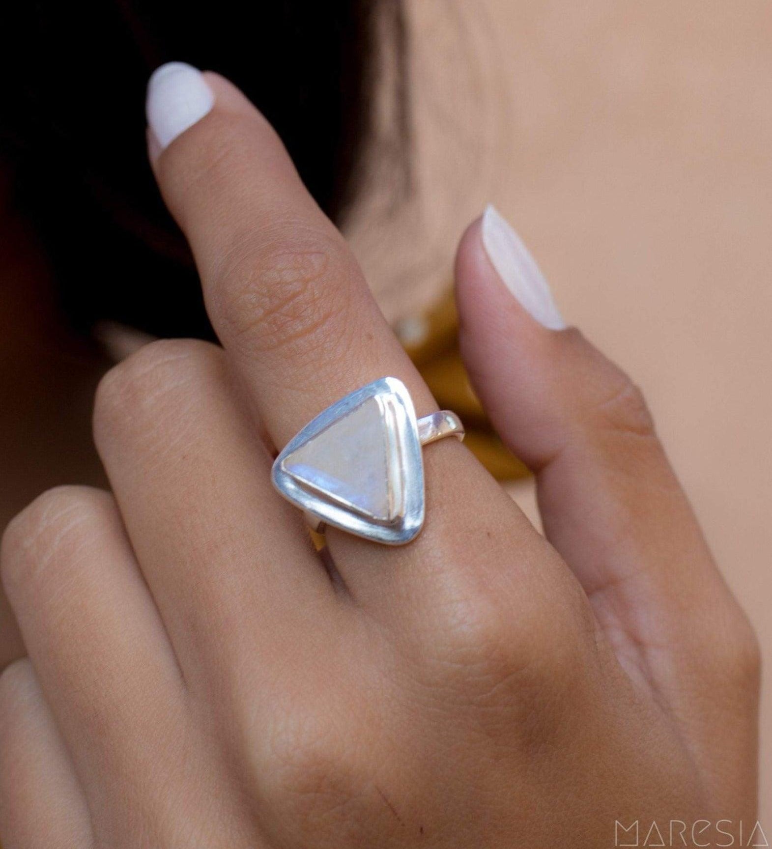 Moonstone Triangle Ring~Sterling Silver 925~MR158 - Maresia Jewelry