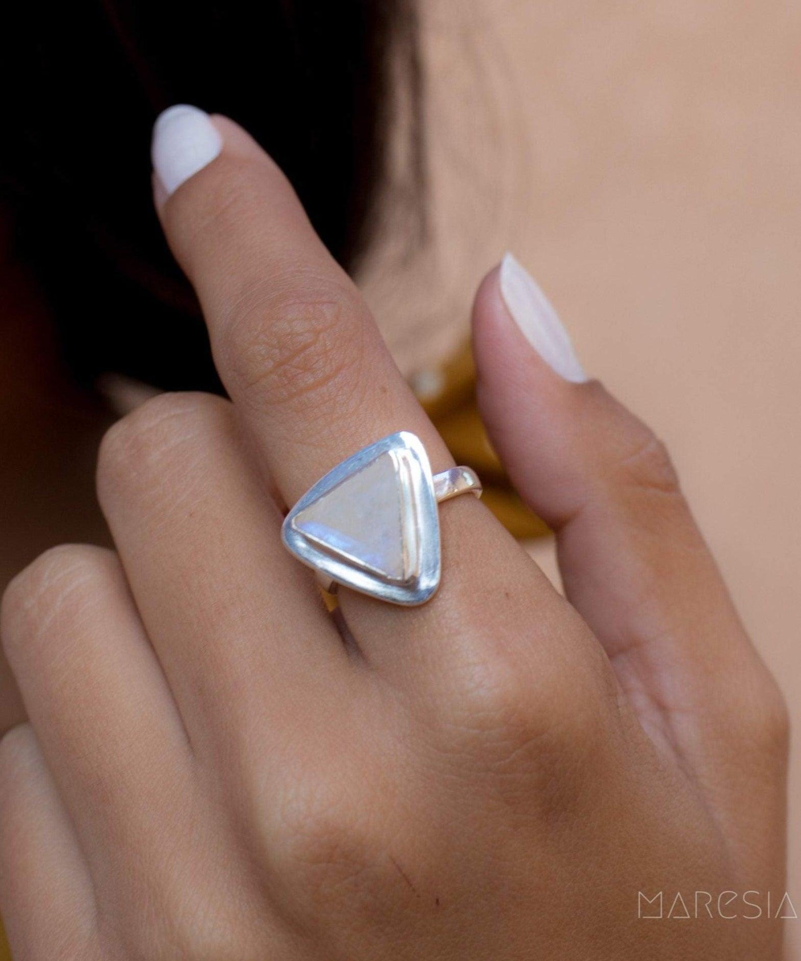 Moonstone Triangle Ring~Sterling Silver 925~MR158 - Maresia Jewelry
