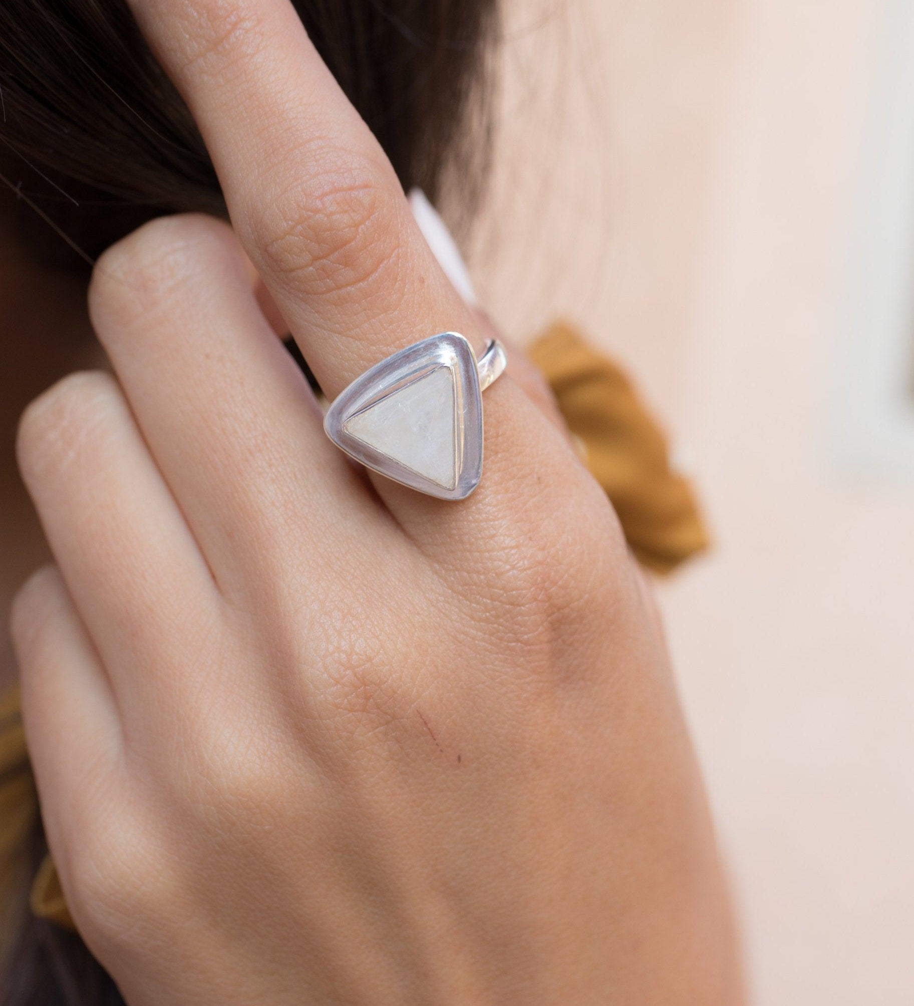 Moonstone Triangle Ring~Sterling Silver 925~MR158 - Maresia Jewelry