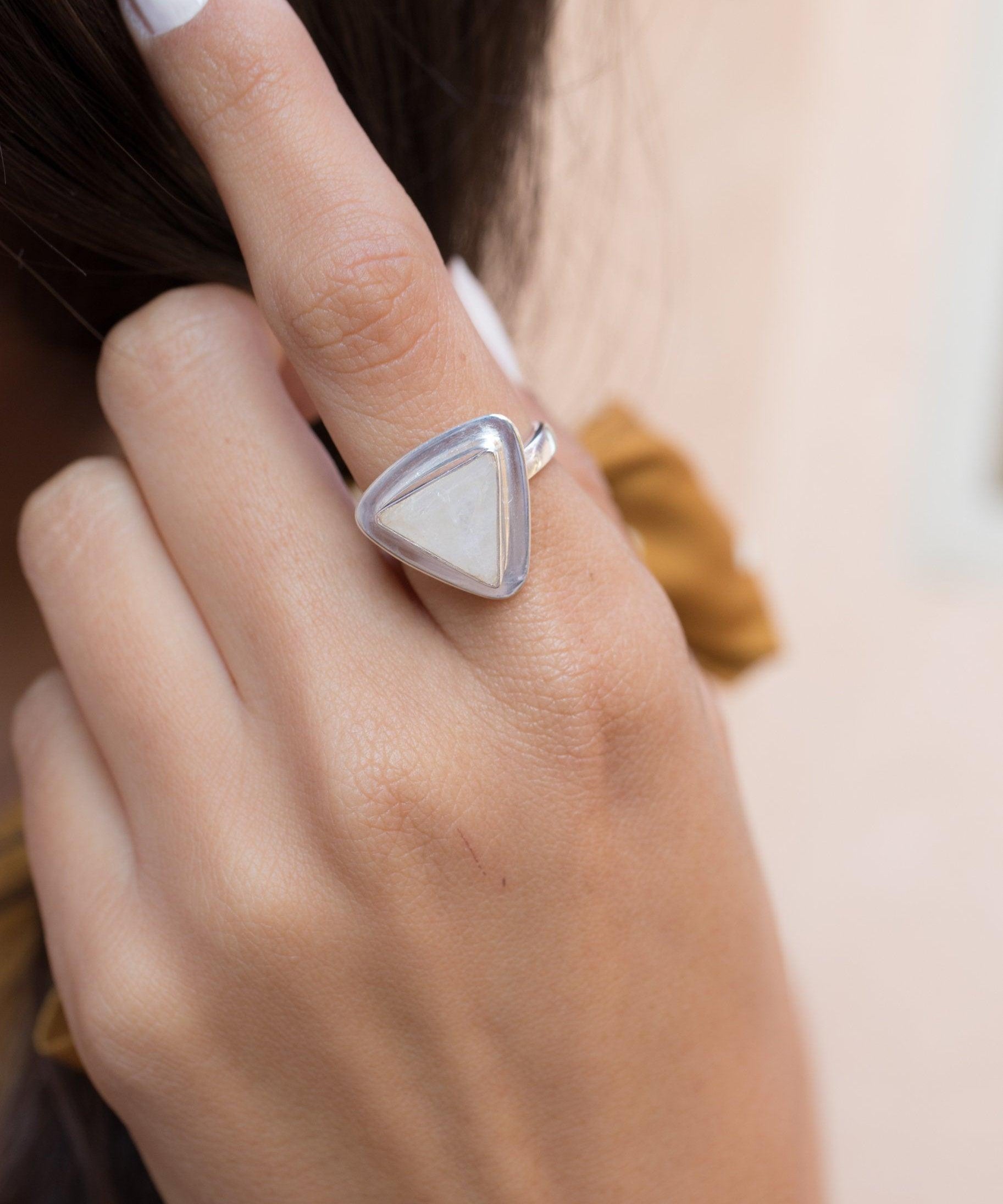 Moonstone Triangle Ring~Sterling Silver 925~MR158 - Maresia Jewelry