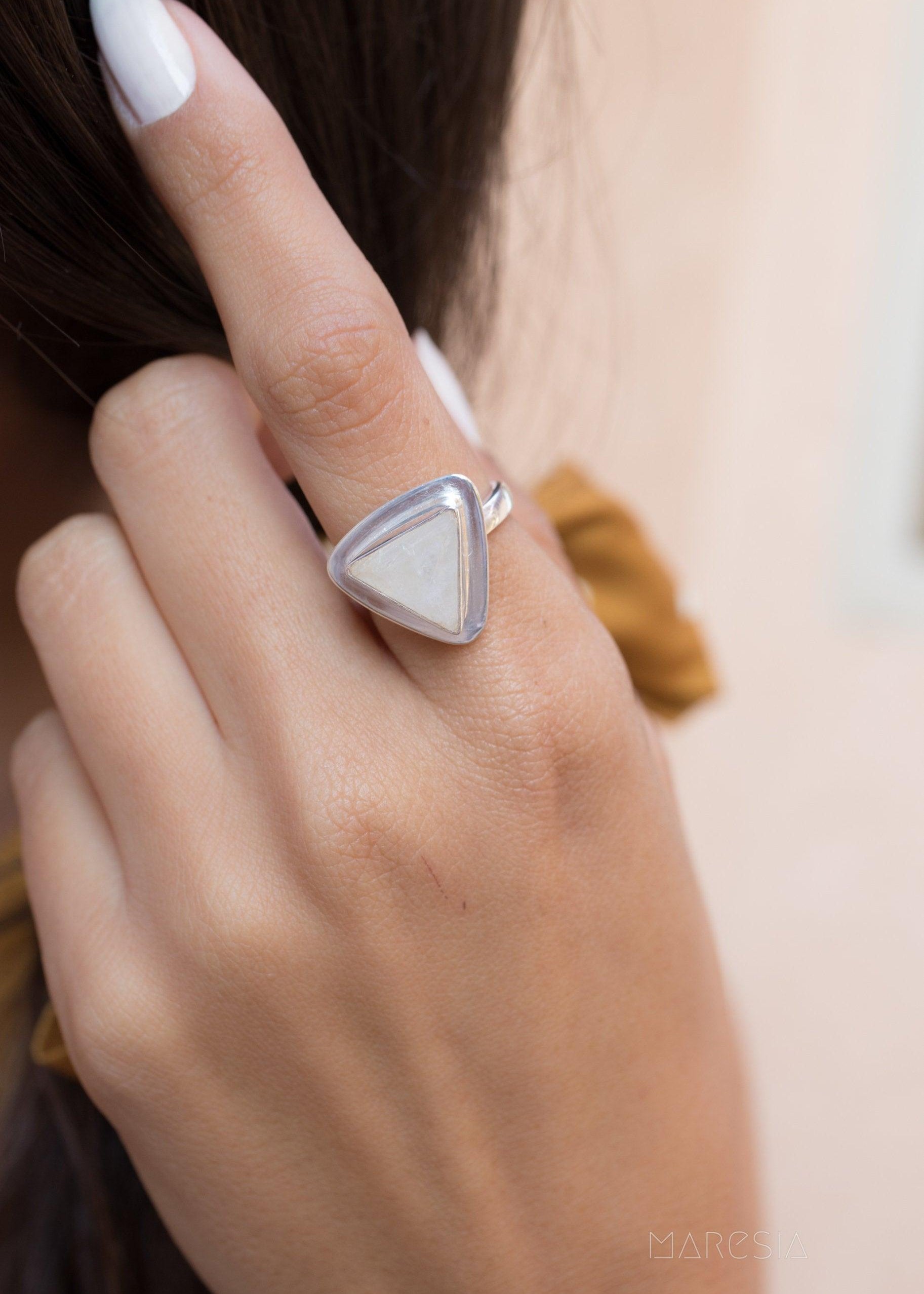 Moonstone Triangle Ring~Sterling Silver 925~MR158 - Maresia Jewelry