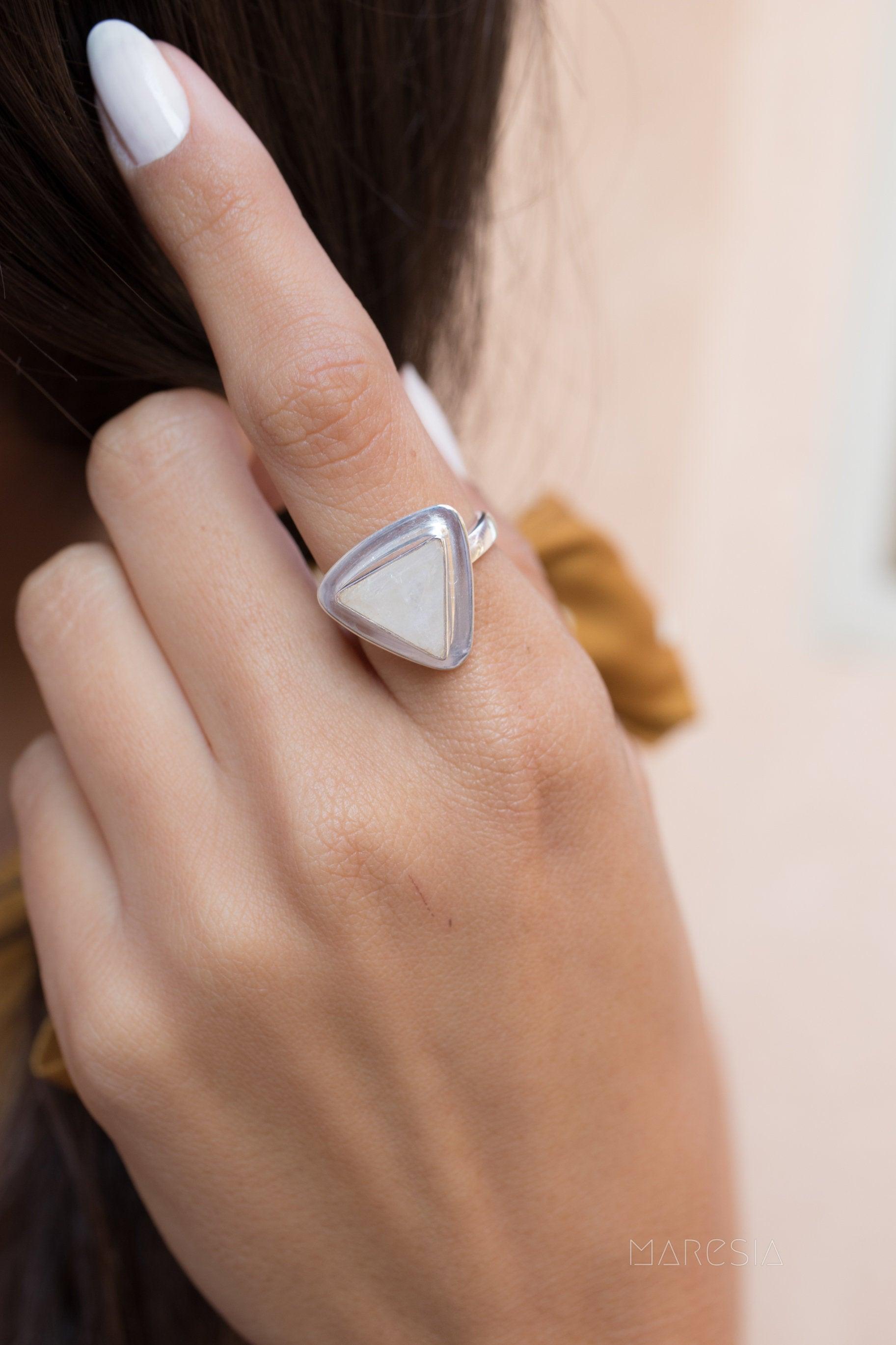 Moonstone Triangle Ring~Sterling Silver 925~MR158 - Maresia Jewelry